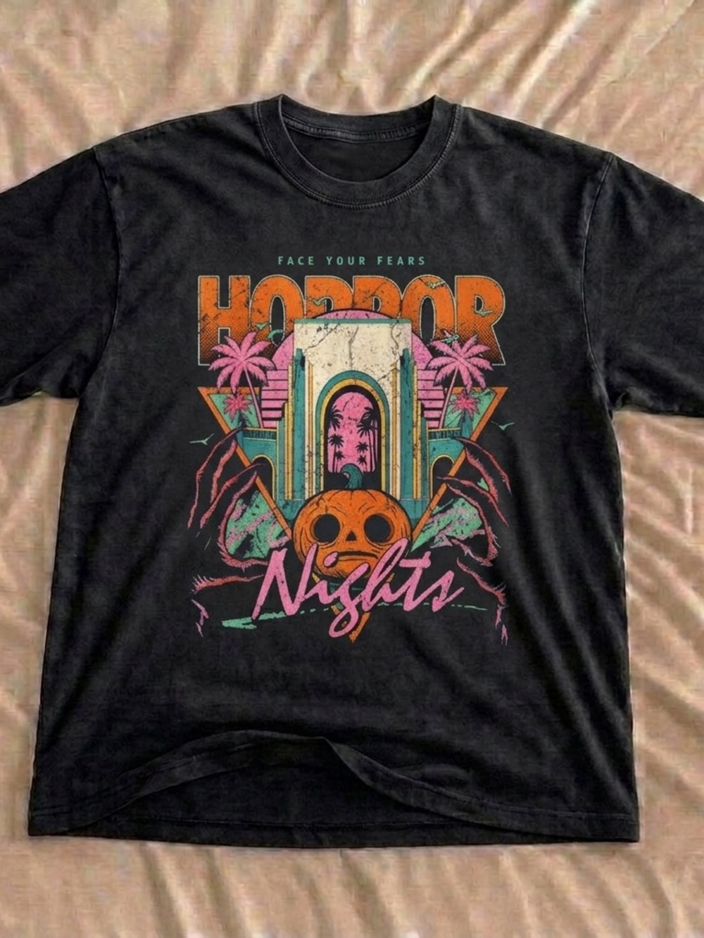 Horror Nights Retro Shirt, Face your Graphic Tee - Black Unisex